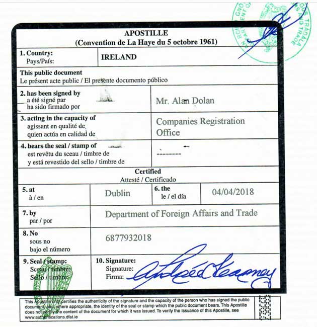 Apostille in Irish