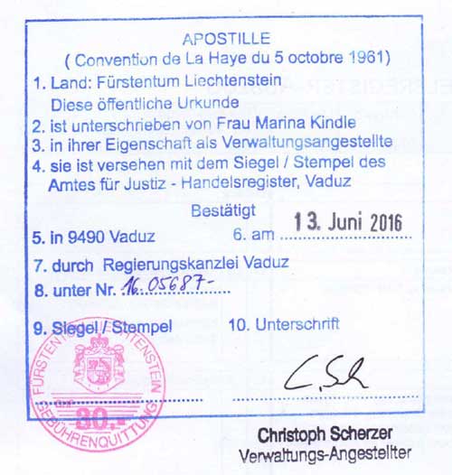Лихтенштейндегі апостиль