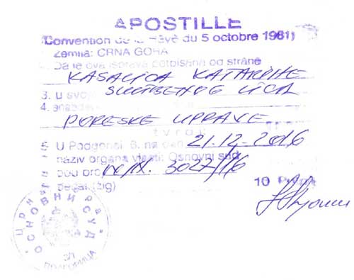 Apostille from Montenegro