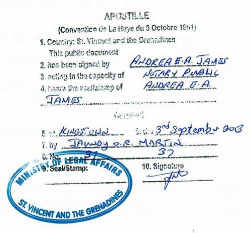 Сент-Винсент және Гренадиндер апостилі Сент-Винсент және Гренадиндер апостилі