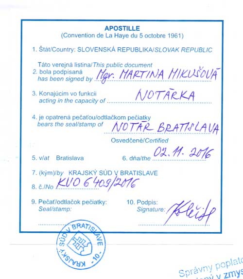 Apostille from Slovakia