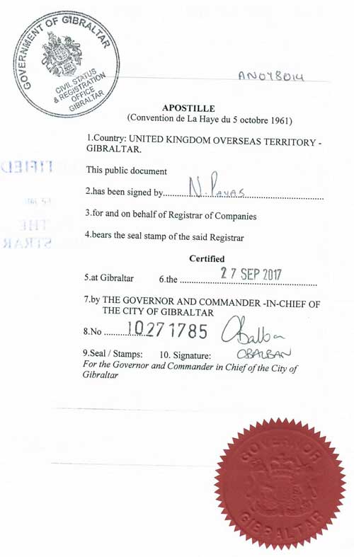 Гибралтардағы апостиль