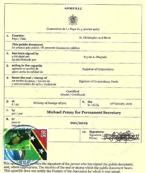 Сент-Китс және Невис апостилі Сент-Китс және Невис апостилі